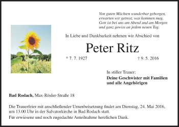 Anzeige von Peter Ritz von MGO