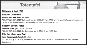 Anzeige von Totentafel vom 04.05.2016 von MGO