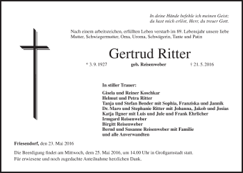 Anzeige von Gertrud Ritter von MGO