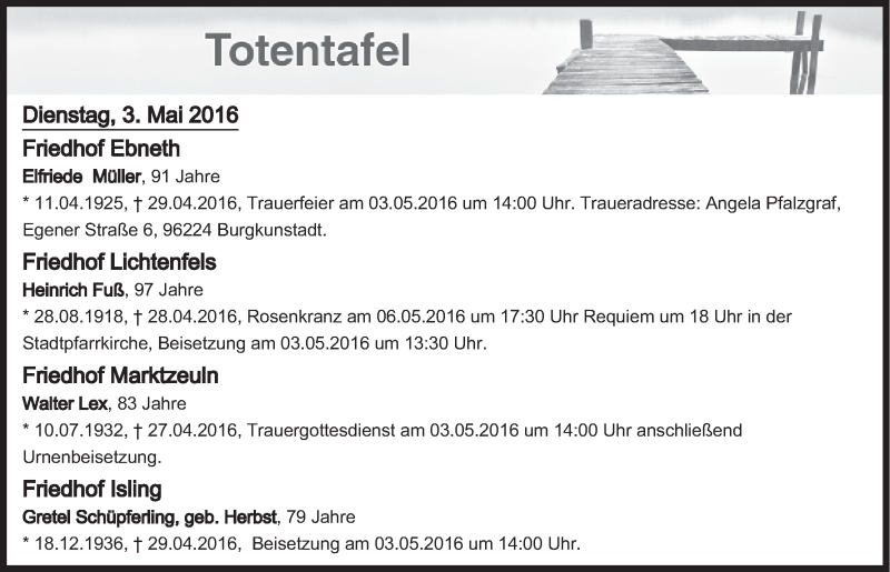  Traueranzeige für Totentafel vom 03.05.2016 vom 03.05.2016 aus MGO