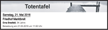 Anzeige von Totentafel vom 21.05.2016 von MGO