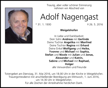 Anzeige von Adolf Nagengast von MGO