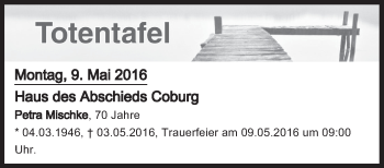 Anzeige von Totentafel vom 09.05.2016 von MGO
