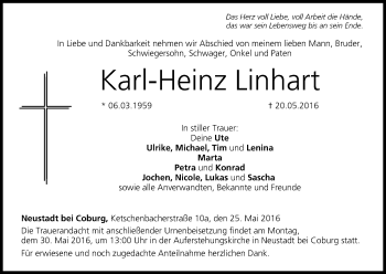 Anzeige von Karl-Heinz Linhart von MGO