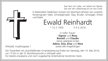 Anzeige von Ewald Reinhardt von MGO