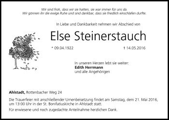 Anzeige von Else Steinerstauch von MGO