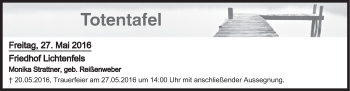 Anzeige von Totentafel vom 27.05.2016 von MGO