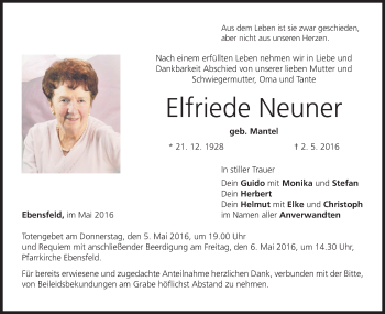 Anzeige von Elfriede Neuner von MGO