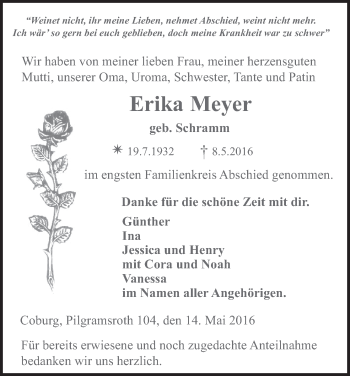Anzeige von Erika Meyer von MGO