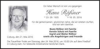 Anzeige von Hans Rößner von MGO
