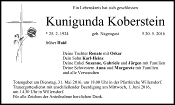 Anzeige von Kunigunda Koberstein von MGO