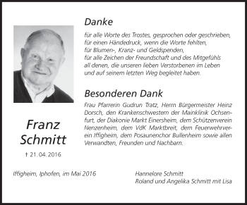 Anzeige von Franz Schmitt von MGO