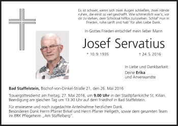 Anzeige von Josef Servatius von MGO