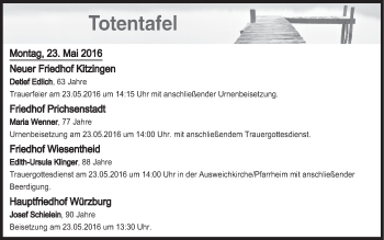 Anzeige von Totentafel vom 23.05.2016 von MGO