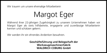Anzeige von Margot Eger von MGO