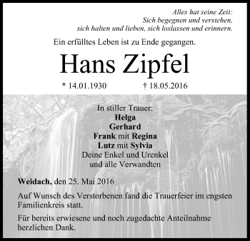 Anzeige von Hans Zipfel von MGO