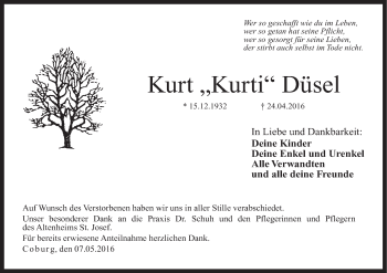 Anzeige von Kurt Düsel von MGO