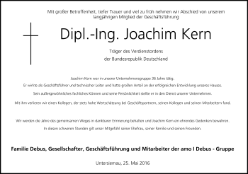Anzeige von Joachim Kern von MGO