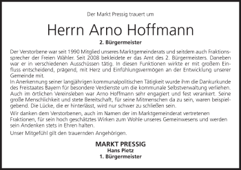Anzeige von Arno Hoffmann von MGO