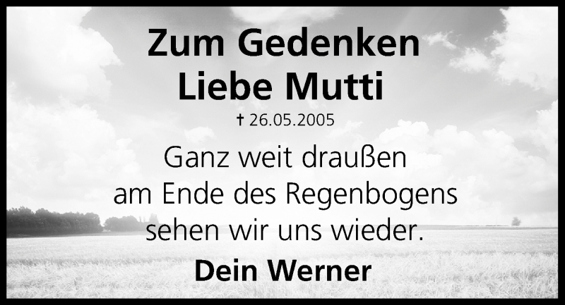  Traueranzeige für Zum Gedenken vom 26.05.2016 aus MGO
