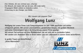 Anzeige von Wolfgang Lunz von MGO
