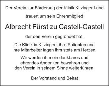 Anzeige von Albrecht Fürst zu Castell-Castell von MGO