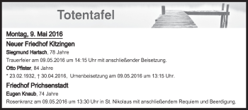 Anzeige von Totentafel vom 09.05.2016 von MGO