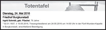 Anzeige von Totentafel vom 24.05.2016 von MGO
