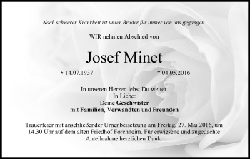 Anzeige von Josef Minet von MGO