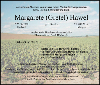 Anzeige von Margarete Hawel von MGO