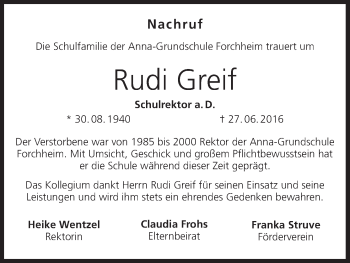 Anzeige von Rudi Greif von MGO