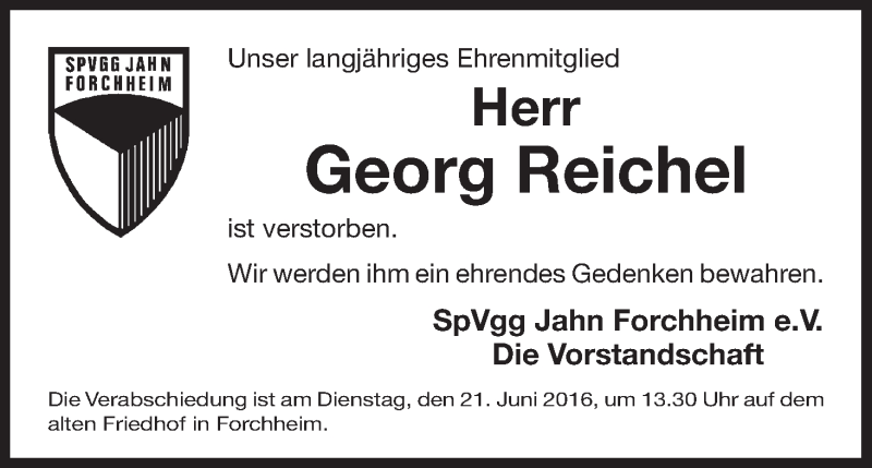  Traueranzeige für Georg Reichel vom 20.06.2016 aus MGO