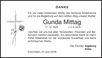 Anzeige von Gunda Mittag von MGO