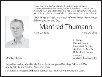 Anzeige von Manfred Thumann von MGO