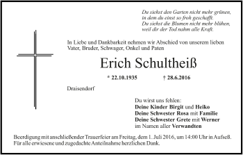 Anzeige von Erich Schultheiß von MGO