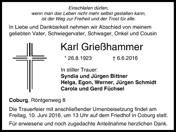 Anzeige von Karl Grießhammer von MGO