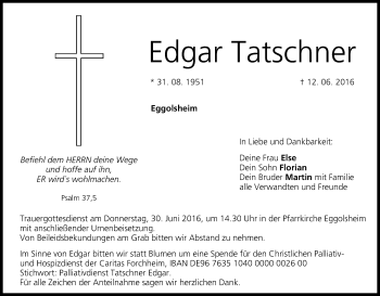 Anzeige von Edgar Tatschner von MGO