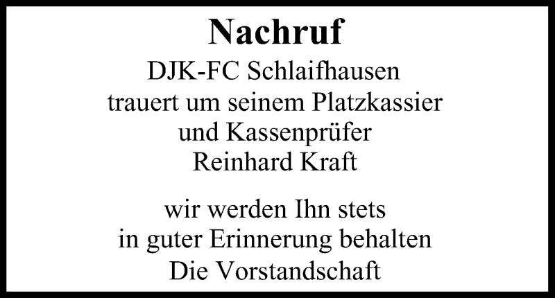  Traueranzeige für Reinhard Kraft vom 21.06.2016 aus MGO