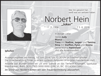 Anzeige von Norbert Hein von MGO