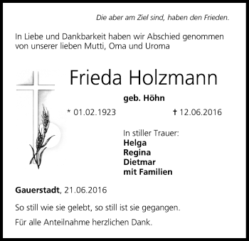 Anzeige von Frieda Holzmann von MGO