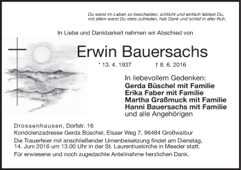 Anzeige von Erwin Bauersachs von MGO
