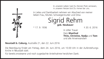 Anzeige von Sigrid Rehm von MGO