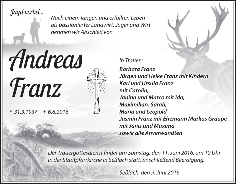  Traueranzeige für Andreas Franz vom 09.06.2016 aus MGO