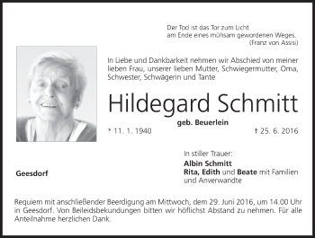 Anzeige von Hildegard Schmitt von MGO