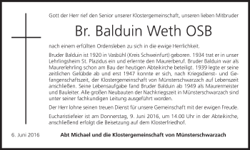 Anzeige von Balduin Weth von MGO