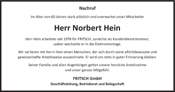 Anzeige von Norbert Hein von MGO