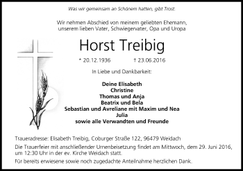 Anzeige von Horst Treibig von MGO