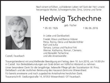 Anzeige von Hedwig Tschechne von MGO