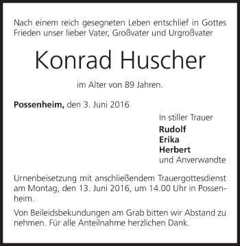 Anzeige von Konrad Huscher von MGO