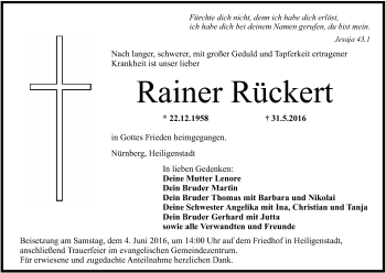 Anzeige von Rainer Rückert von MGO
